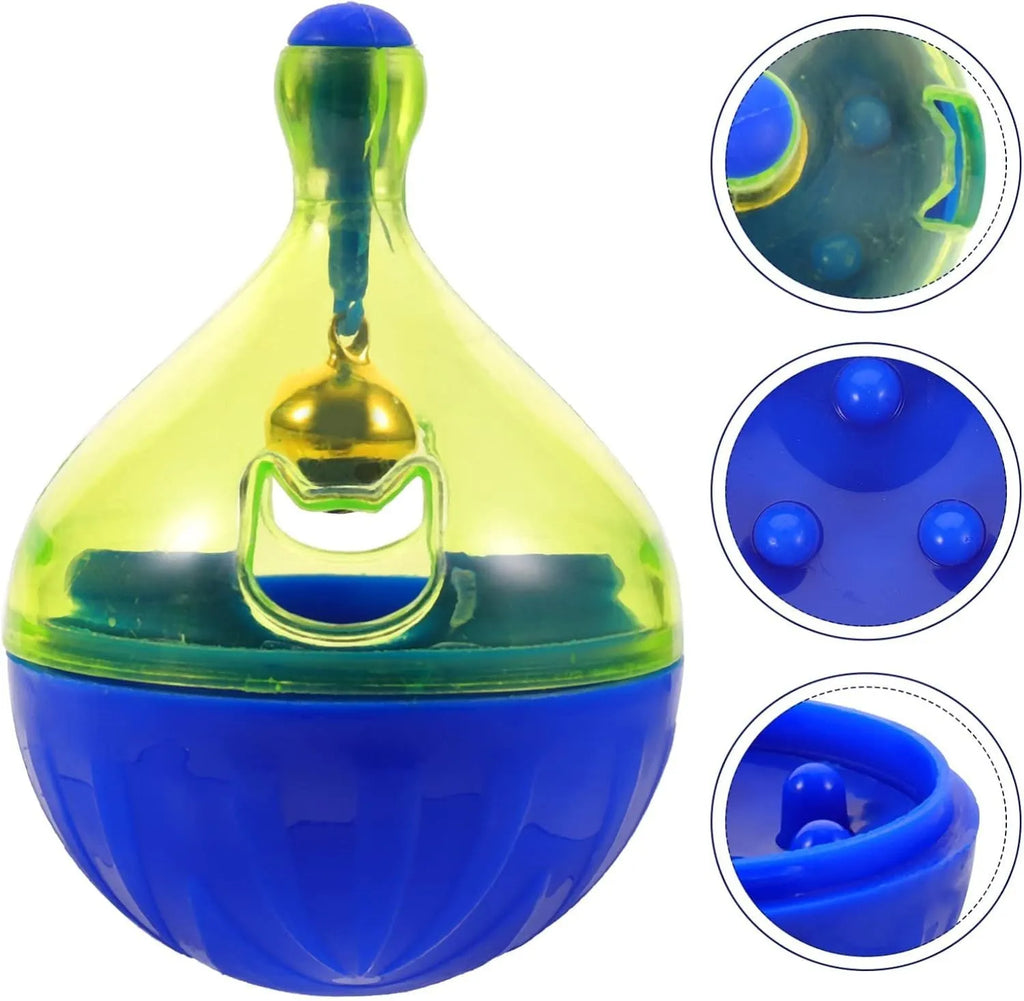 Interactive pet treat dispenser ball with tumbler design for cats and small dogs