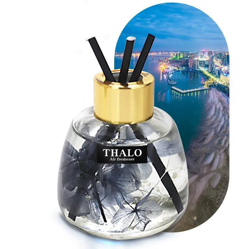 Glass bottle car perfume ornament with loose incense in various colour options.