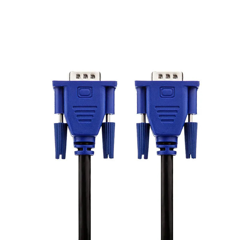 Black VGA cable with blue moulded heads measuring 1.5 metres for computer monitor connections