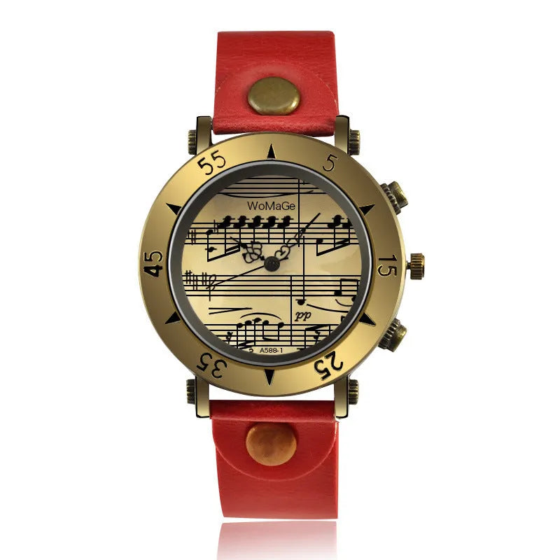 Men's music symbol fashion watch showing music notation design on dial in available colour options