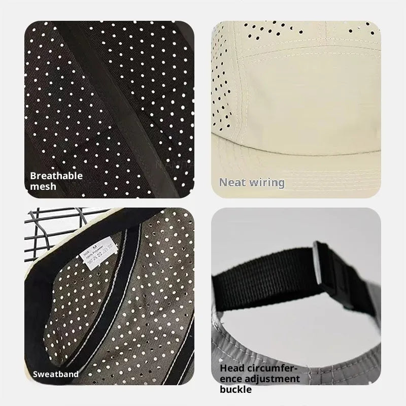 Beige style 1 polyester dome cap with hollow-out sun protection design for outdoor sports