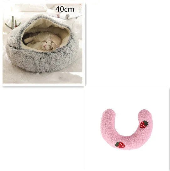 2 in 1 round plush pet bed with PP cotton filling for dogs and cats, available in brown, 65cm size