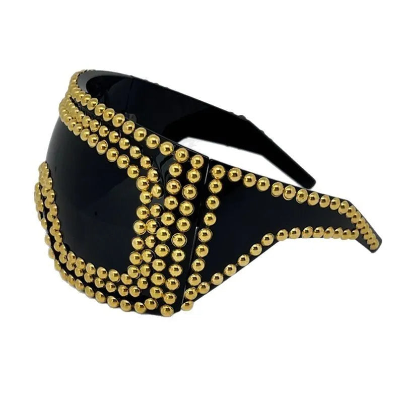 Men's personality punk sunglasses with a super large square frame and silver rivet details.