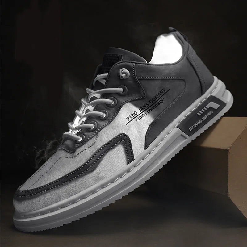 Men's lace-up platform canvas sneakers in green, black or grey with letter print, breathable mesh lining and rubber sole, sizes 39-44