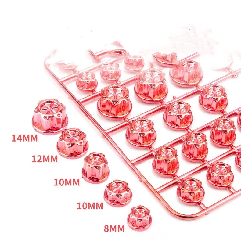 Set of 30 coloured ABS plastic screw caps for motorcycle bolt threads in eight colours.