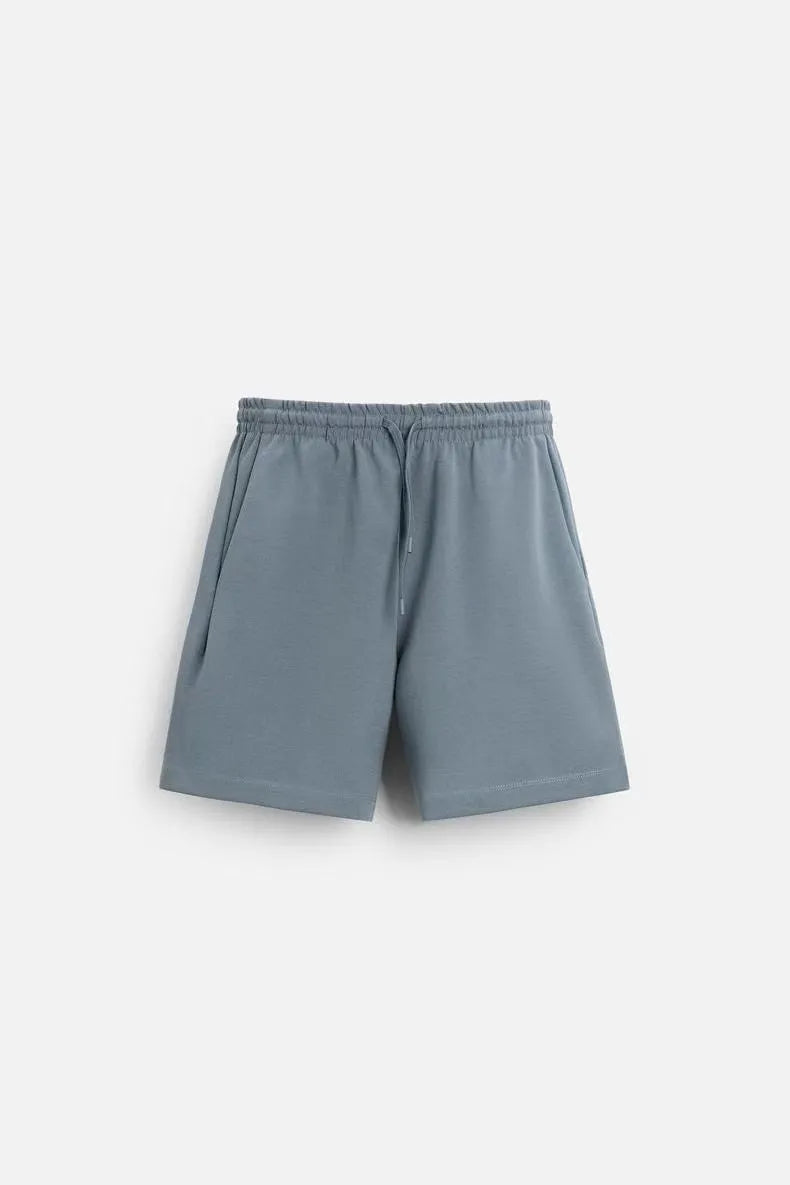 Loose double-sided texture polyester t-shirt and shorts set in blue colour