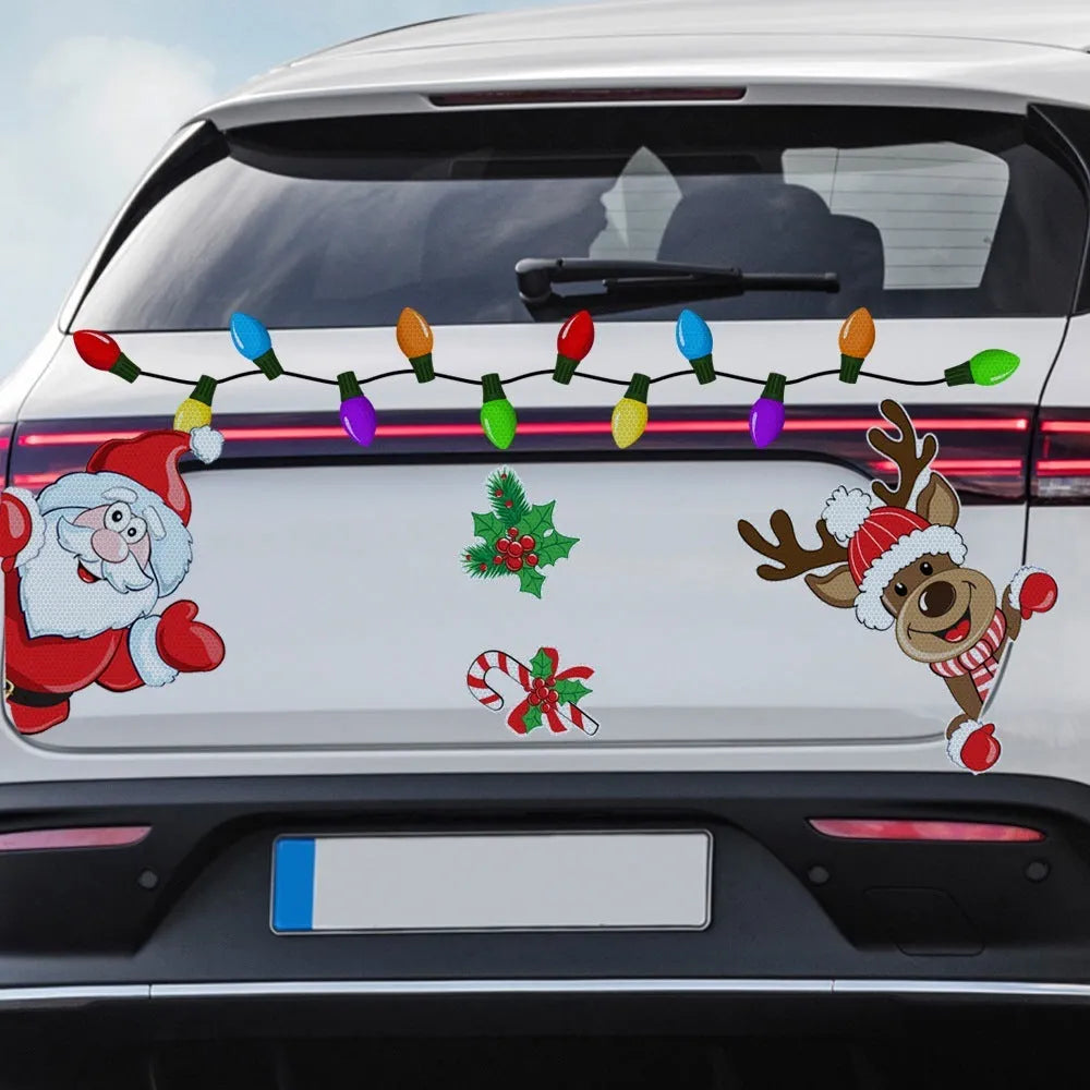 Medium Christmas elk reflective magnetic sticker with cartoon design for window decoration