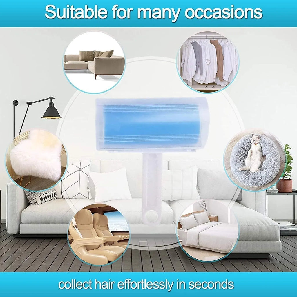 Blue washable reusable lint roller with cover for removing pet hair from fabrics