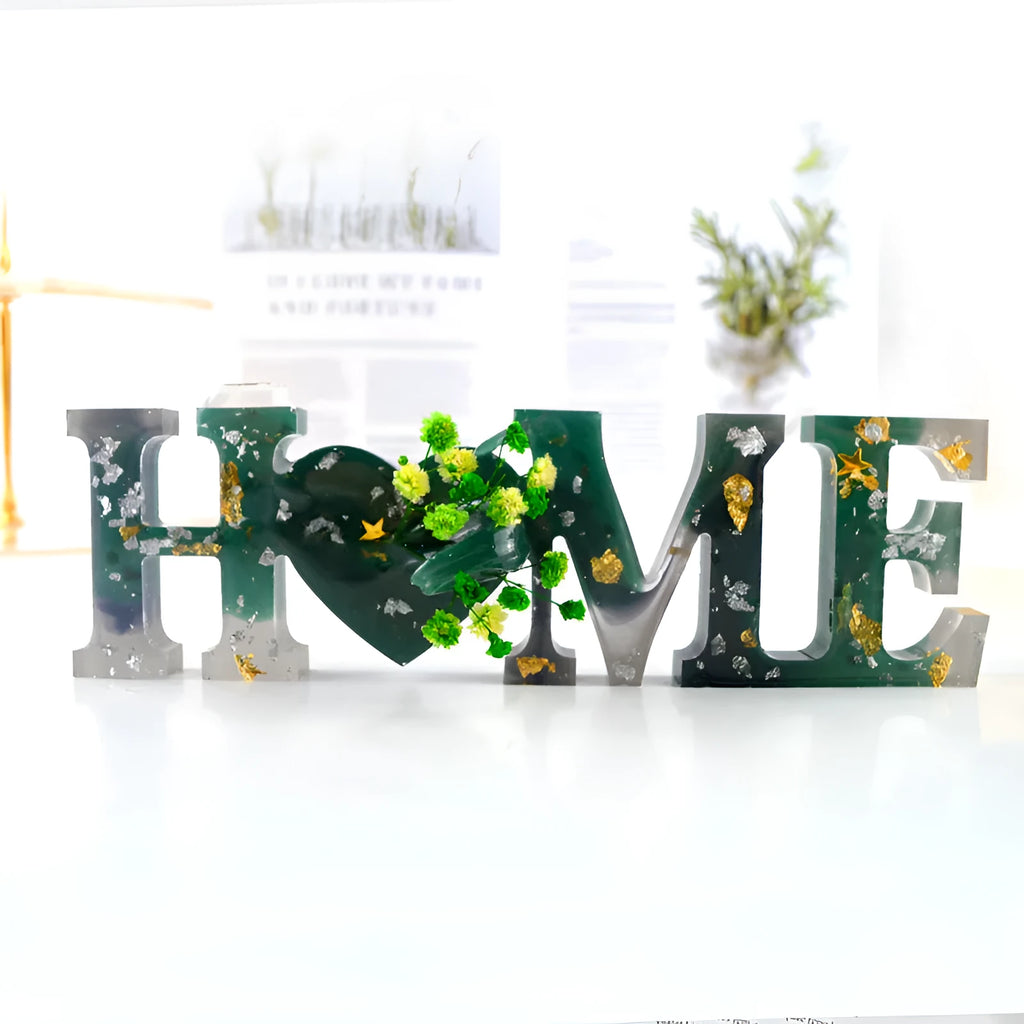 Silicone epoxy letter mould for resin crafting showing English alphabet and word details