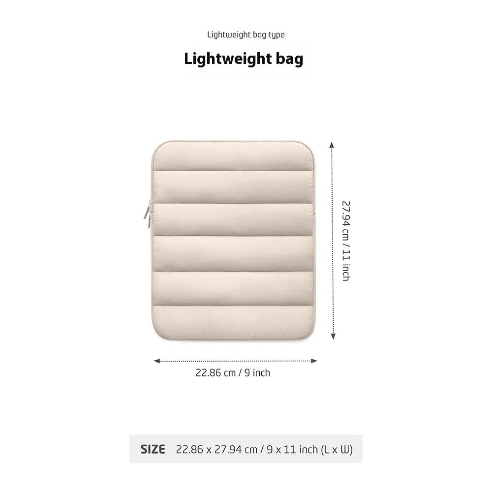 Black puff bag laptop sleeve with elastic sides for 9.7-11 inch devices