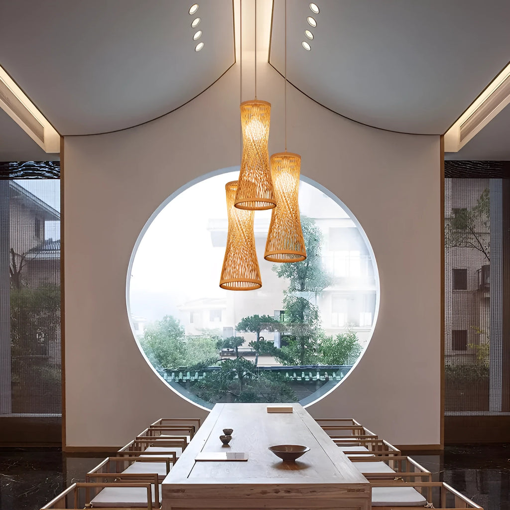 Japanese New Chinese style bamboo artwork chandelier with black disc for restaurant ceiling