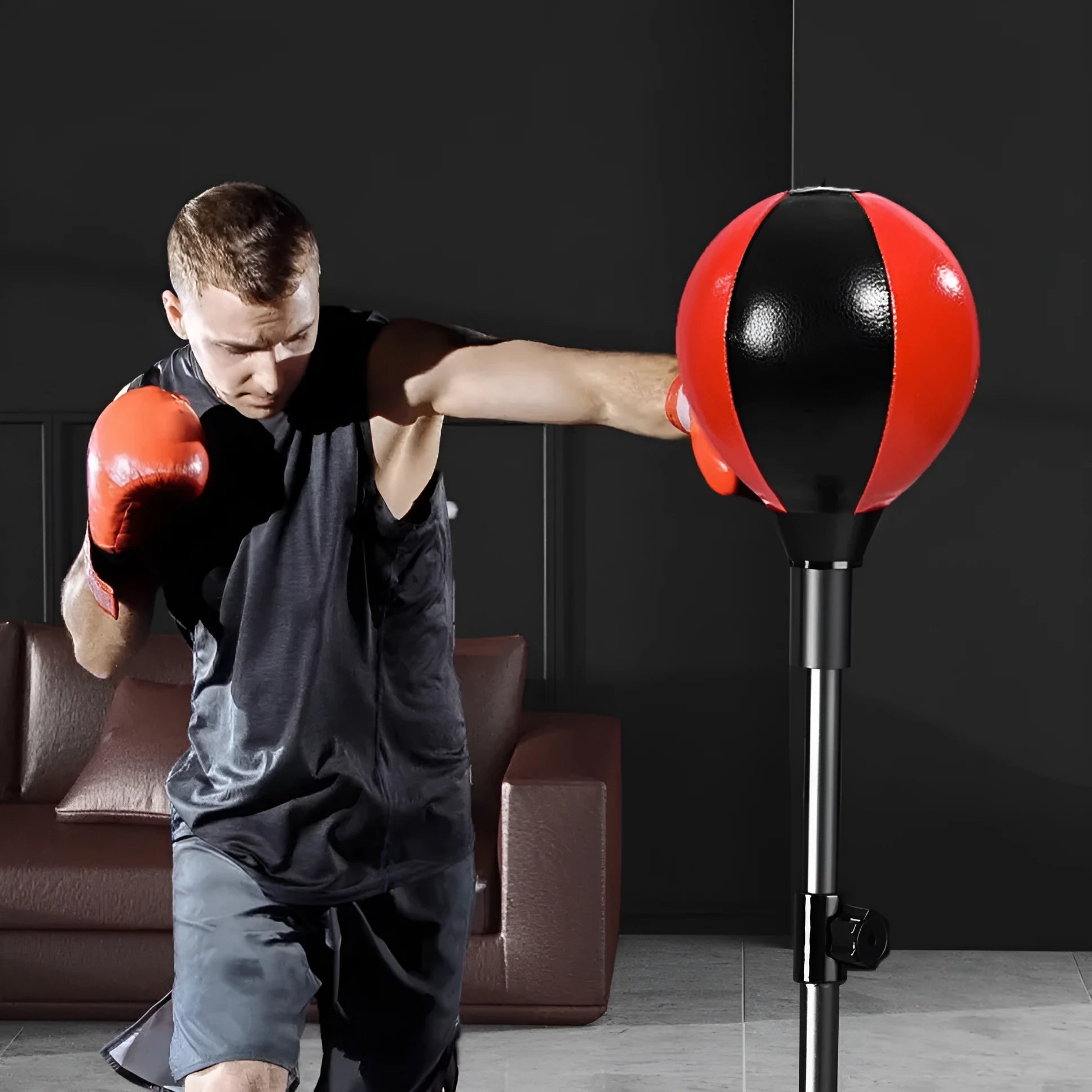 Vertical adjustable boxing fitness equipment with plastic body 2.7kg in black red colour