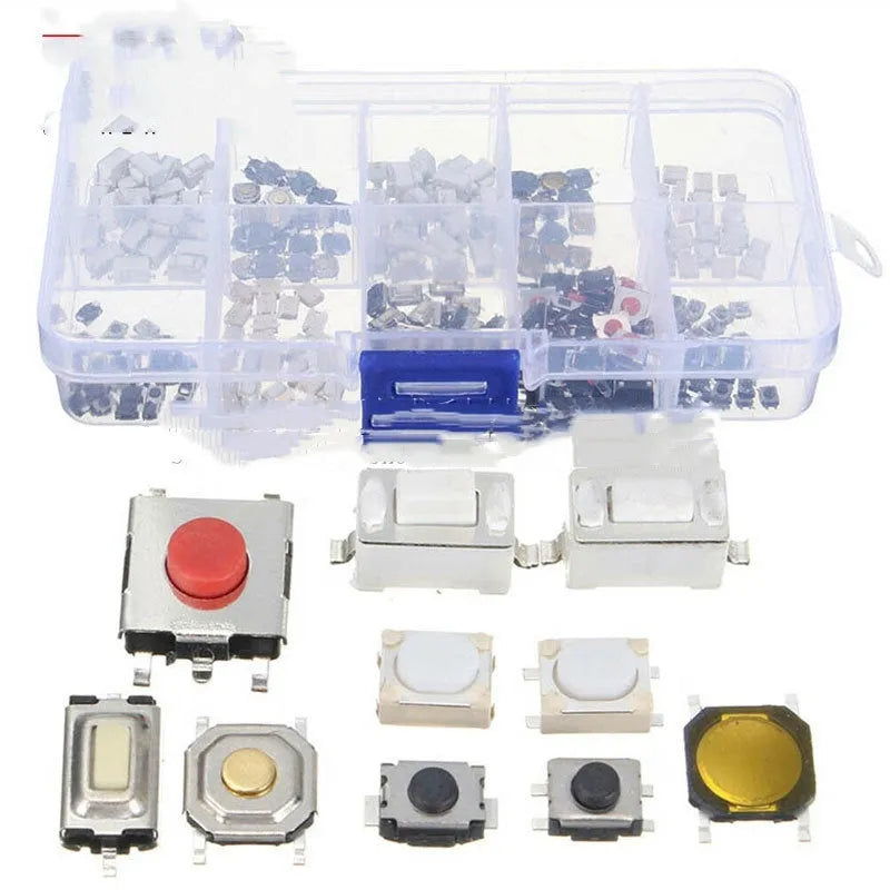 250-piece box of surface mount tactile switch buttons for PCB electronics assembly