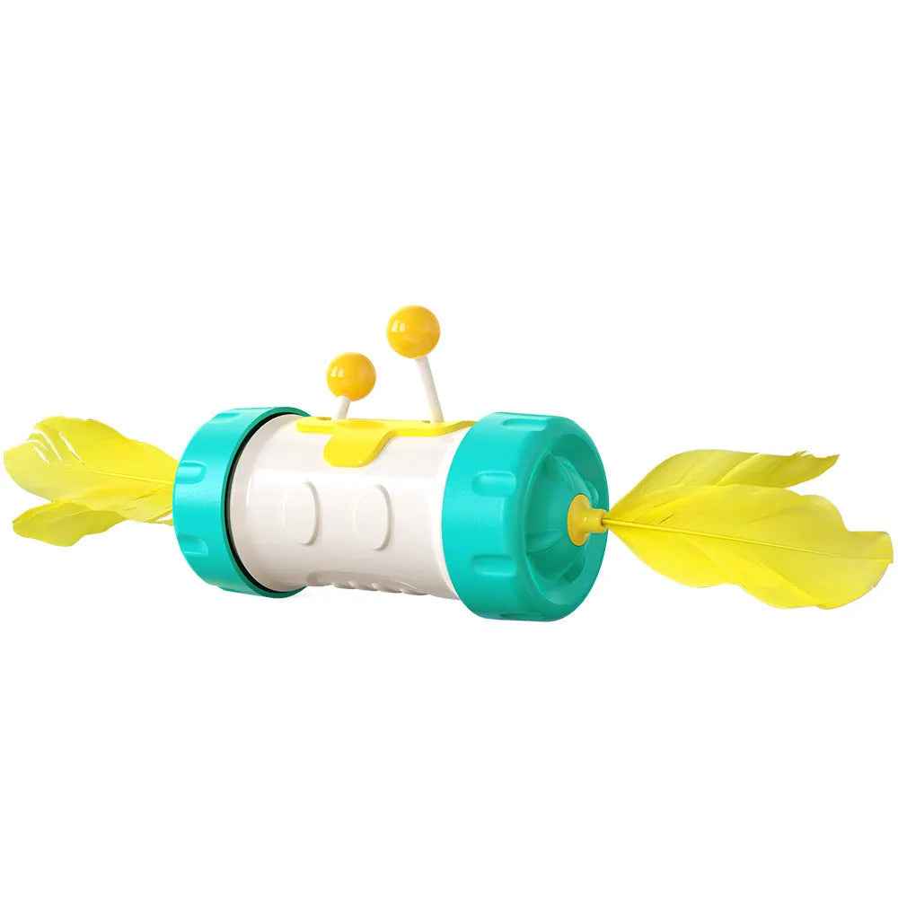Interactive cat training stick with feather ball tumbler on adjustable telescopic pole in multiple colours