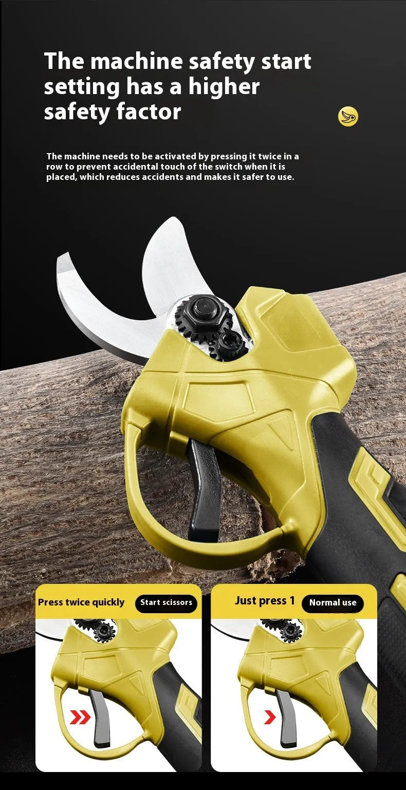 Wireless electric pruning knife with brushless motor, two lithium batteries, and storage box