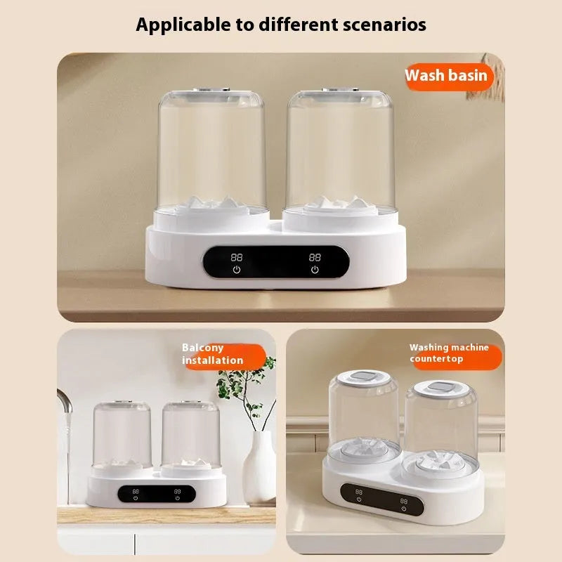 White double bucket mini USB laundry washing machine for underwear and small items.