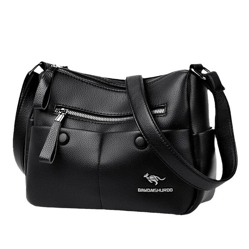 Soft leather PU crossbody bag in horizontal square shape with multiple compartments