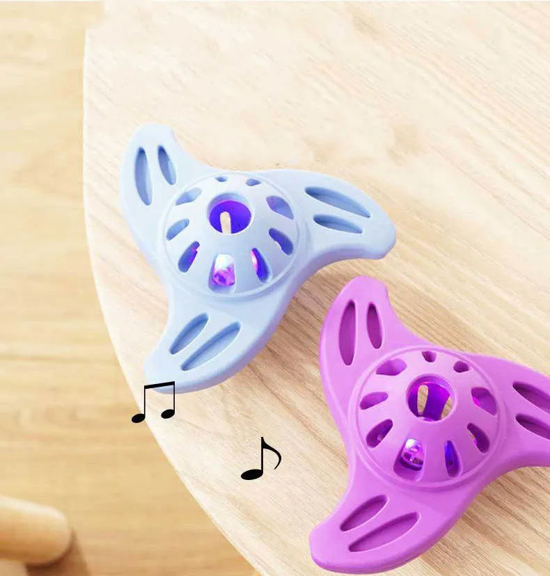 Purple and blue boomerang-shaped dog chew toy with molar texture for medium large breed dogs