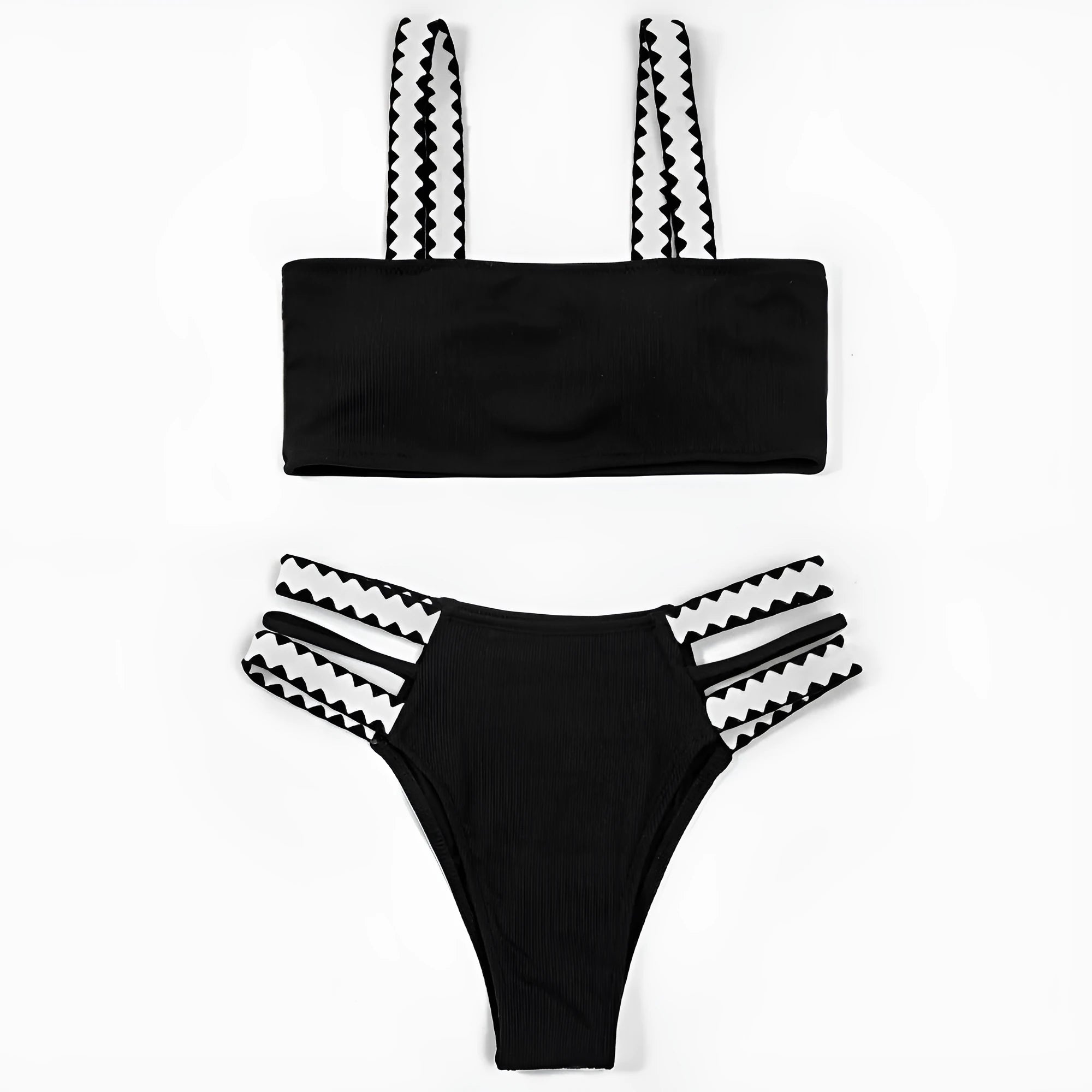 Black women's hollowed-out split swimsuit bikini with briefs styling for swimming