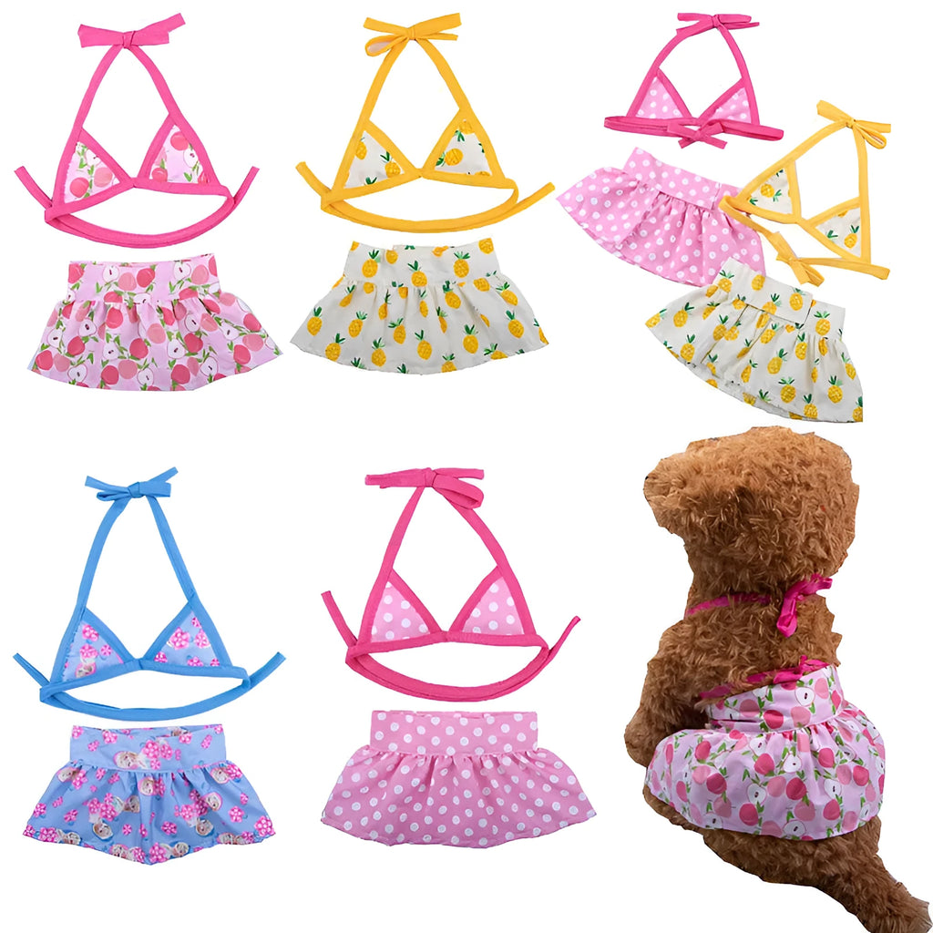 New summer dog pet bikini suit in cotton and polyester for small medium dogs pink dots peach pineapple colours