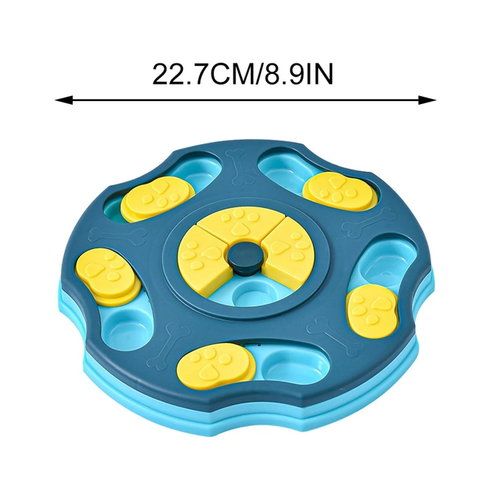Blue interactive dog puzzle feeder toy with food compartments for mental stimulation during mealtimes