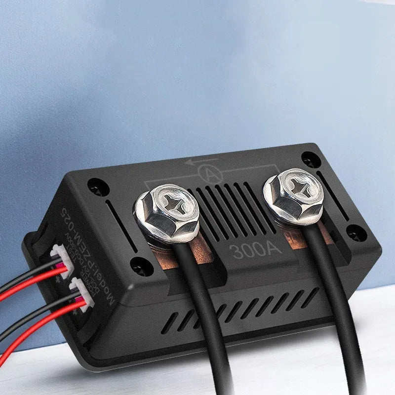 DC digital display voltmeter and ammeter with wiring, compact black housing.