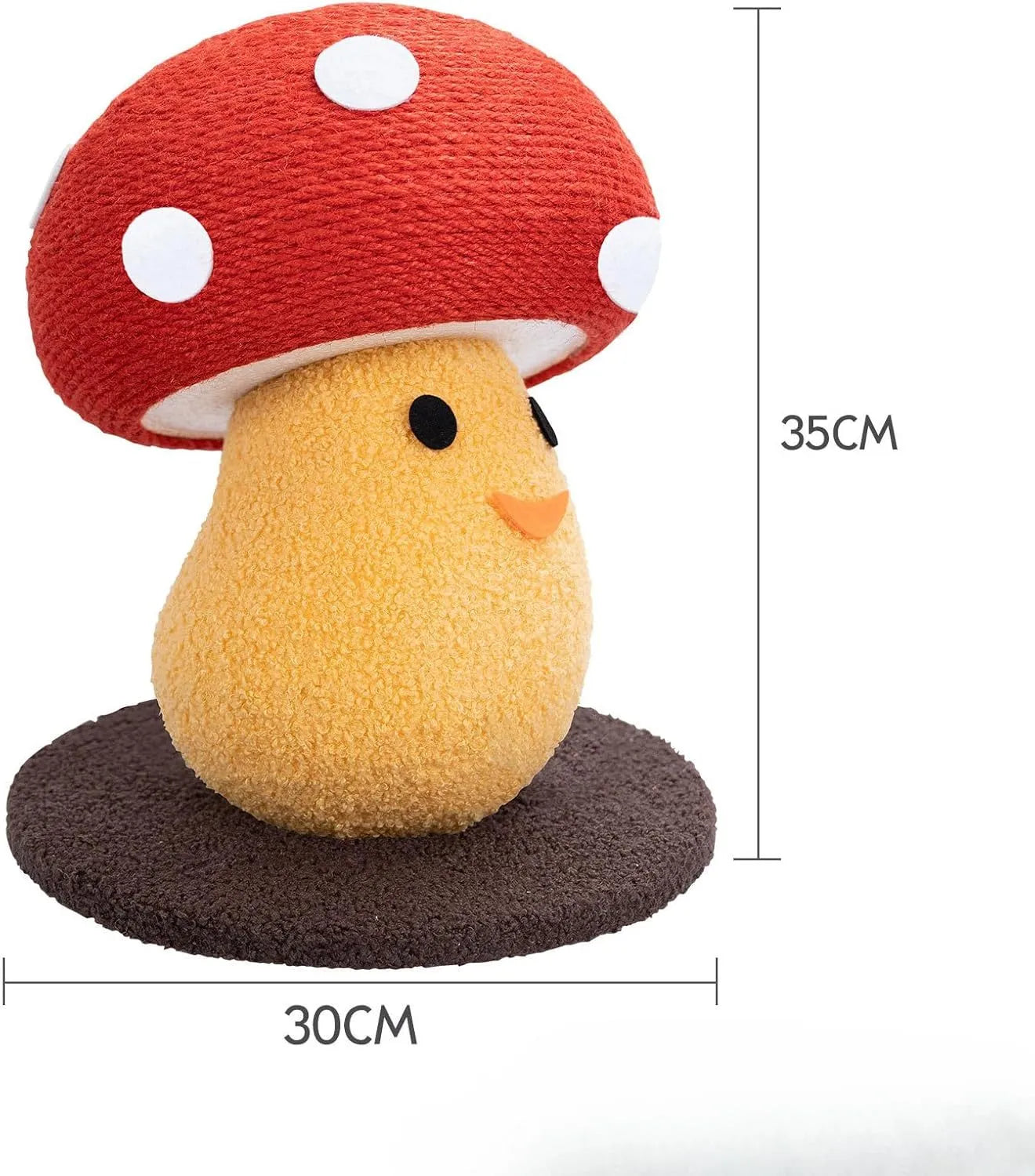 Round mushroom-shaped cardboard cat scratcher with accordion folds, shown as a flat board and formed into a lounge.