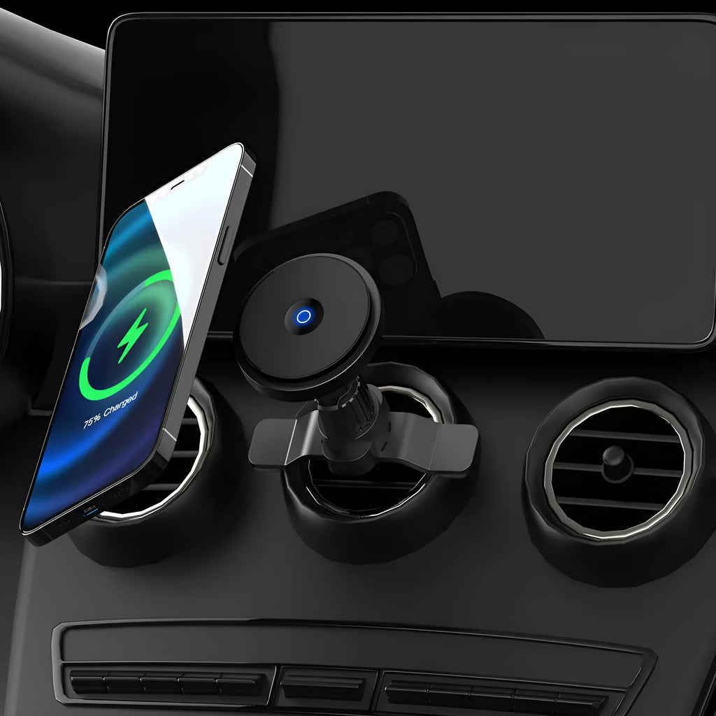 Metal car vent wireless charging bracket for smartphones with 15W fast charging