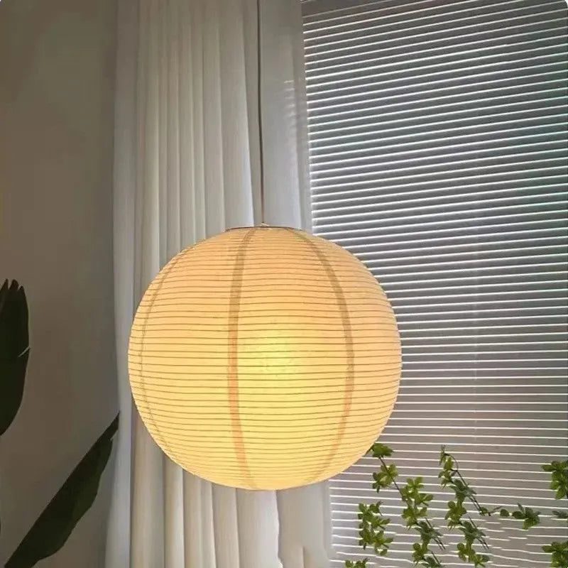 Beige tissue paper chandelier with black line and iron frame, 60cm diameter, full spectrum warm light
