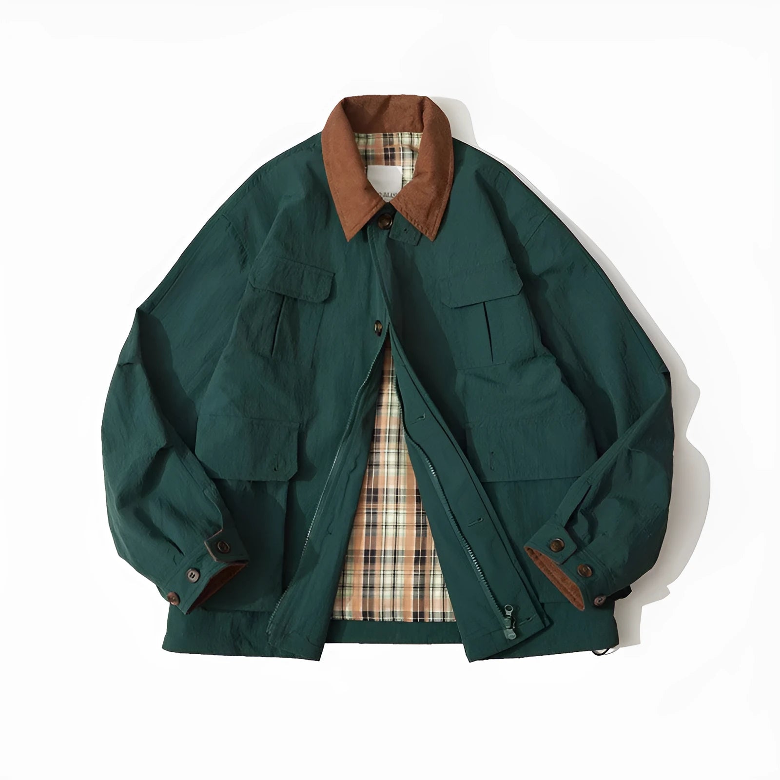 Casual solid colour polyester jacket with side pockets in apricot or green