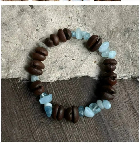 Handmade coffee bean bracelet for women, unisex geometry shape, 16mm size, real coffee beans