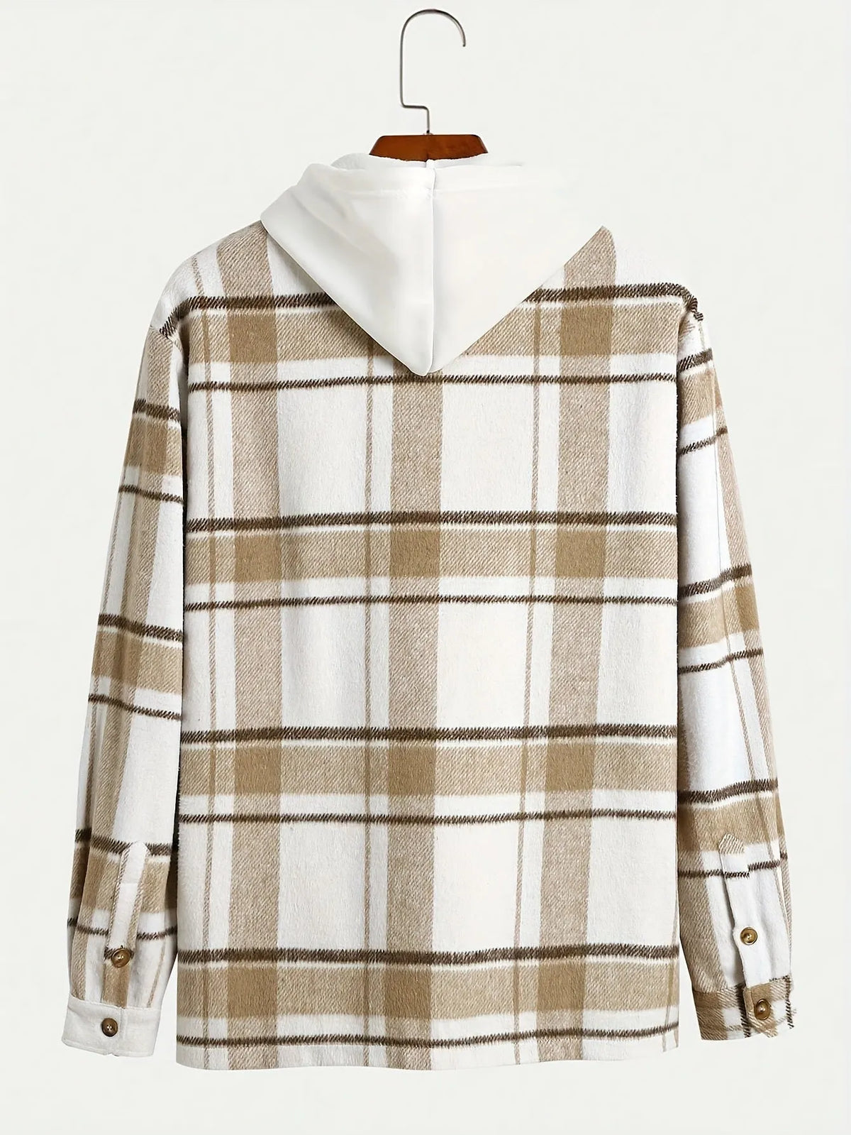 Men's plaid cardigan shirt, long sleeve, loose fit, dark khaki cloth colour, spandex fabric, sizes S-XXL