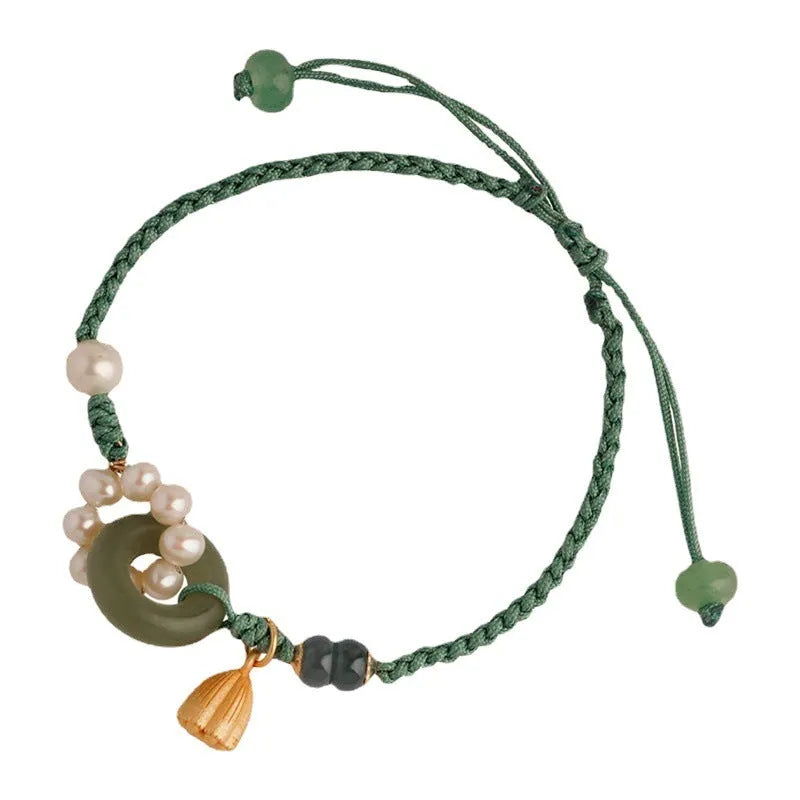 Hand-woven flexible wire watch band bracelet with pearl peace buckle clasp retro women's style