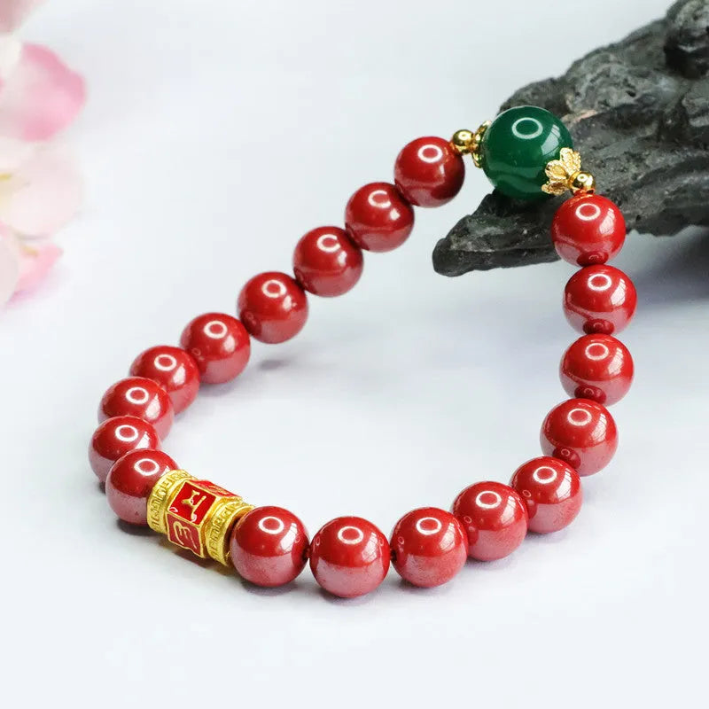 Emperor sandstone six words motto bracelet made from cinnabar with 8mm thickness and adjustable design