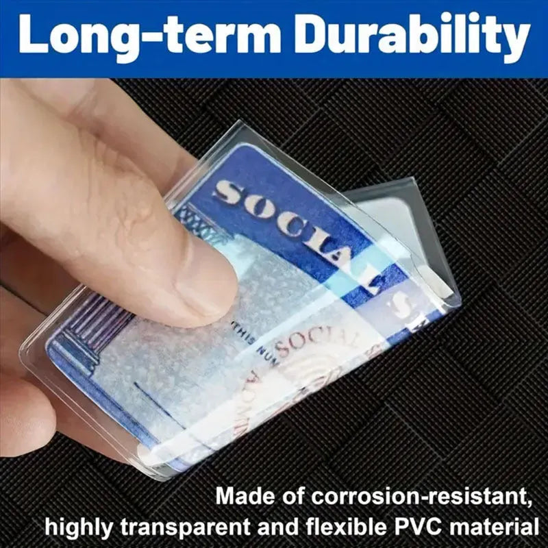 Transparent PVC social security card holder with waterproof protection measuring 9.7cm by 5.9cm