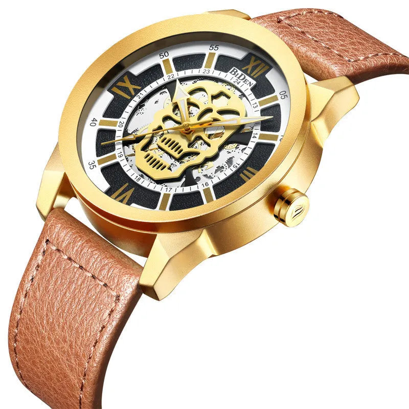 Biden men's hollow quartz watch with calendar display and black strap