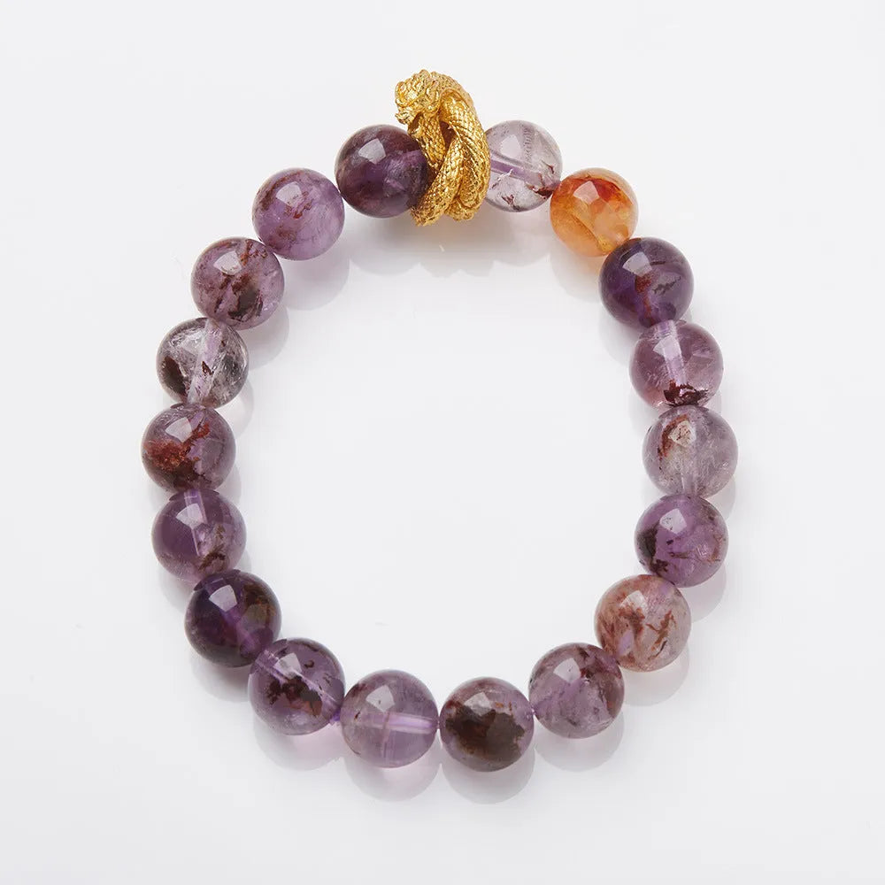 Purple cornucopia crystal bracelet with animal zodiac modelling in retro style