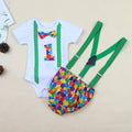 Cotton baby romper overalls in dinosaur print or dot patterns with shorts length and decorative straps