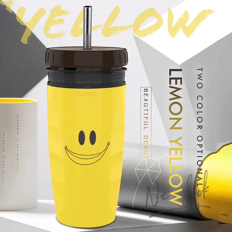 Twist-top double-walled insulated travel cup with cartoon design and silicone seal, 300ml capacity