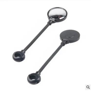 Black metal bicycle rearview mirror with hose adjustment mechanism and reflector