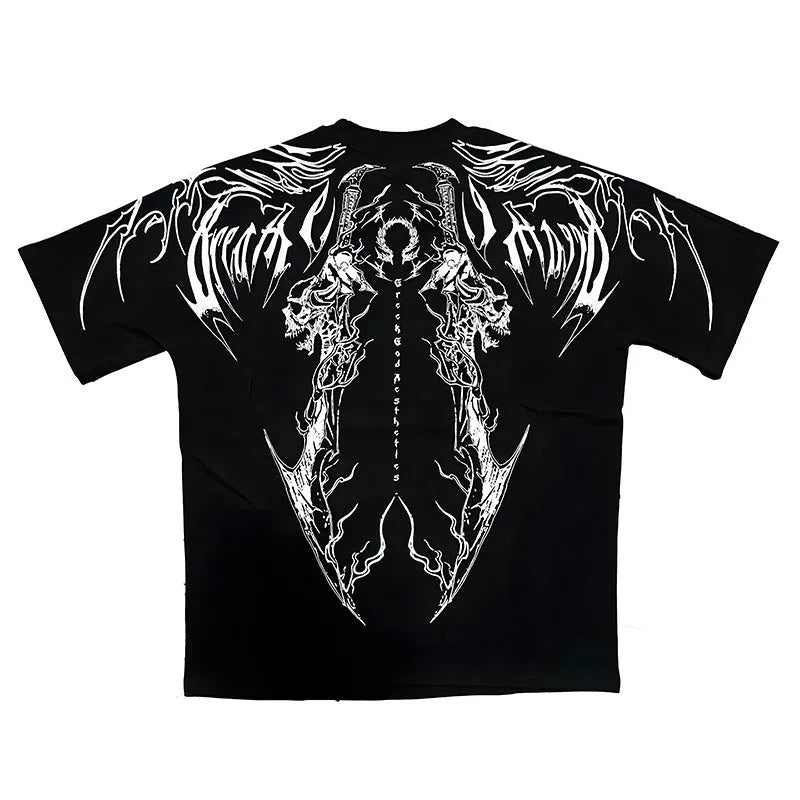 Dark style plus size cotton short-sleeved T-shirt with gilding craft detailing