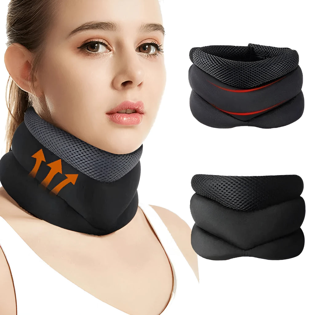 Black foam cervical collar neck brace with adjustable integrated fasteners, 40cm free size, for neck pain relief