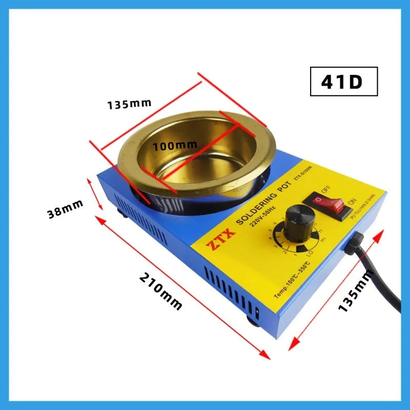 Desktop tin melting furnace with temperature control dial and titanium-plated construction for soldering applications