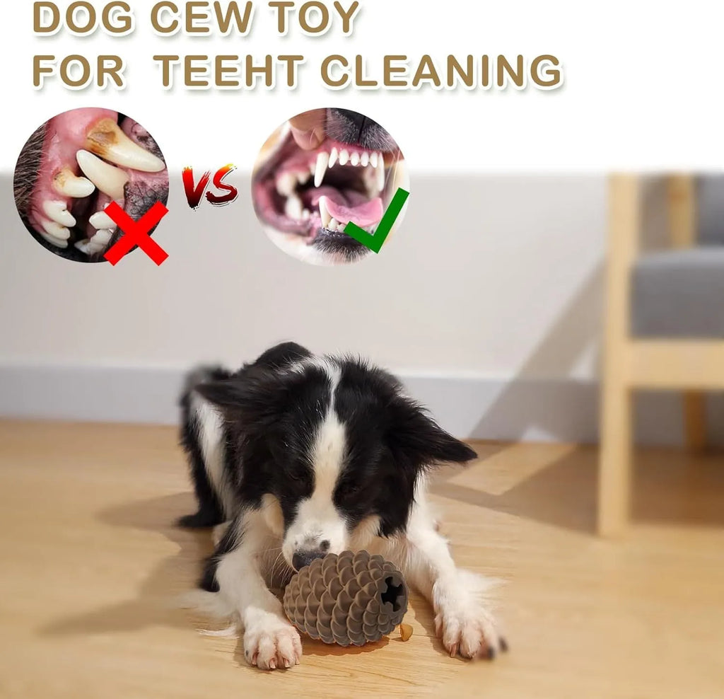 Yellow pine cone shaped heavy duty dog chew toy with treat dispenser for large breeds