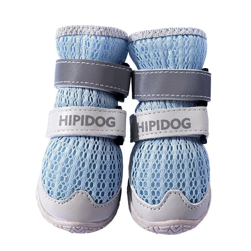 Cartoon style blue and green dog shoes made from PU material for summer wear.
