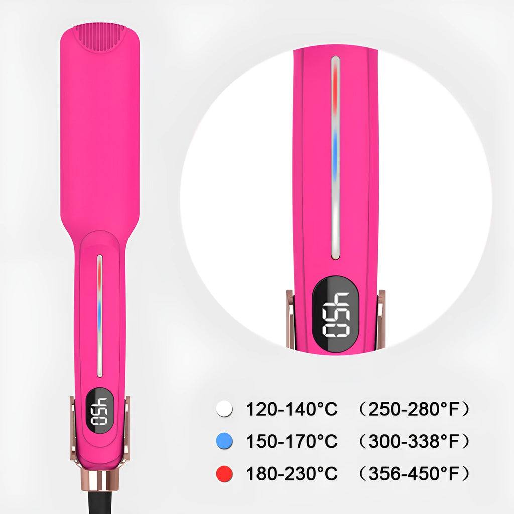 Rose red infrared hair straightener with 1.5-inch ceramic plates and negative ions