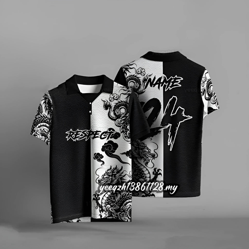 Black loose-fit T-shirt with 3D digital printing pattern, short sleeve casual top