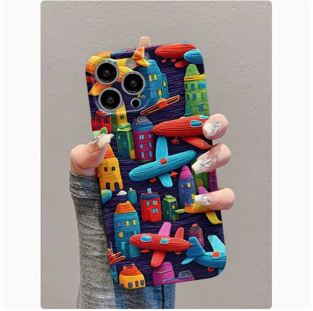Minimalist airplane oil painting waterproof plastic iPhone case in a colour option