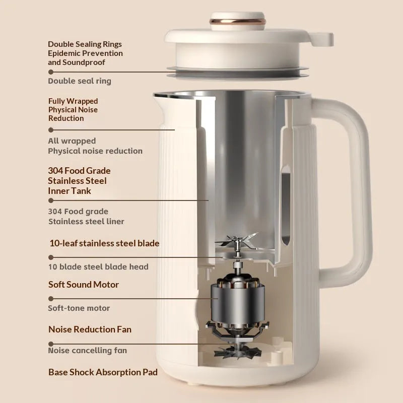 Stainless steel automatic blender 1.2L 110-220V with touch panel in Morning Dew White
