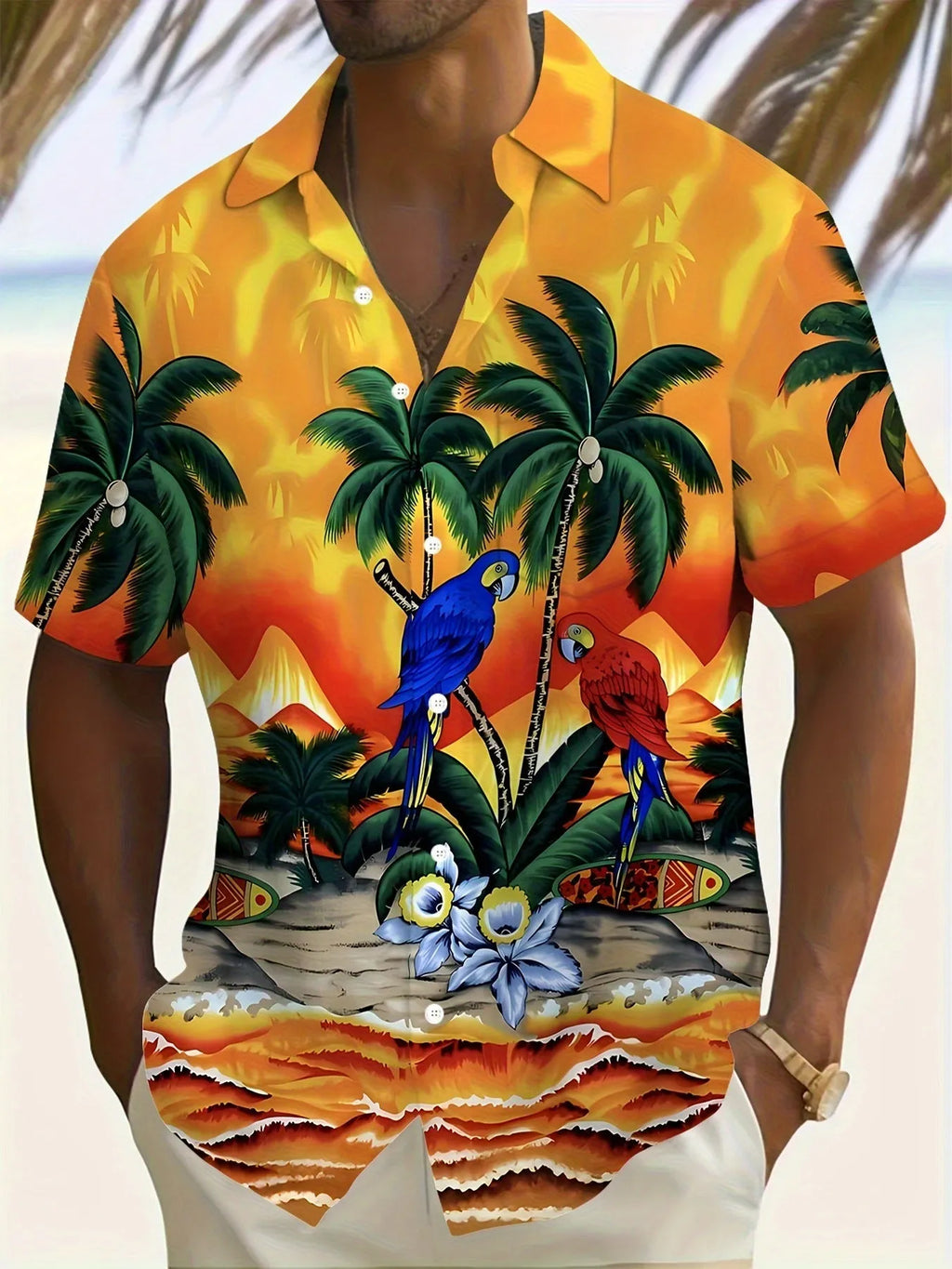 Men's 3D printed floral pattern short sleeve shirt in loose cardigan style with elastic polyester fabric